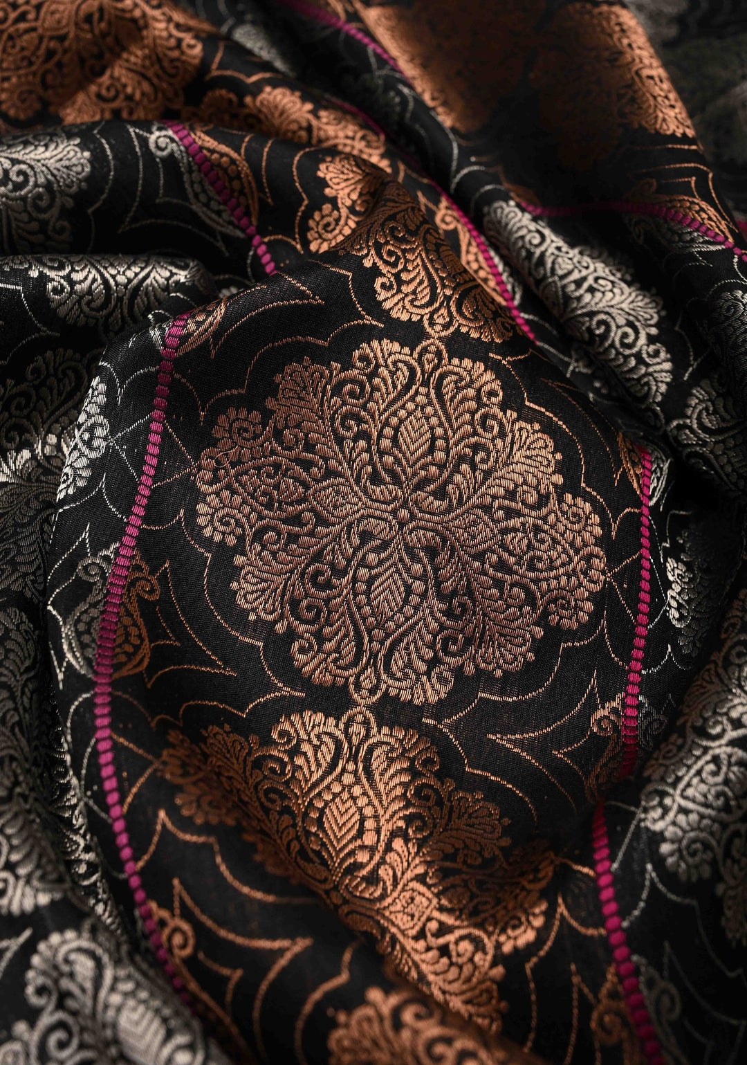 Black  Banarasi Katan Silk Saree with Copper-Silver Brocade and Zari Border| SILK MARK CERTIFIED | SHOBITAM