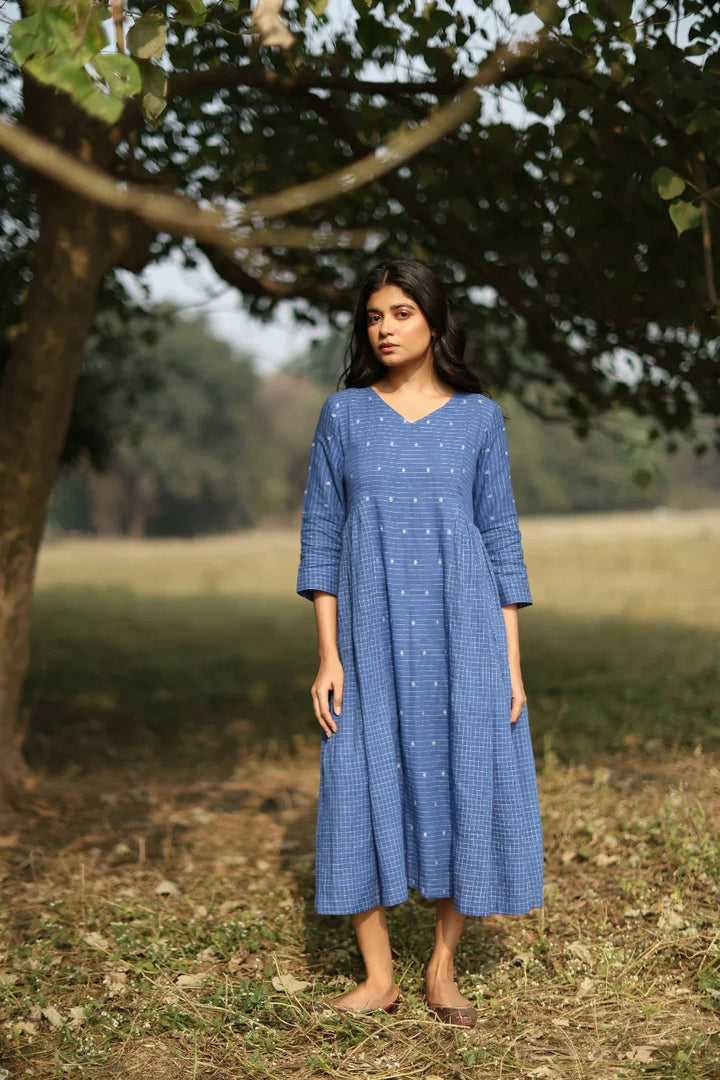 Ocean Jamdani Dress | SHOBITAM