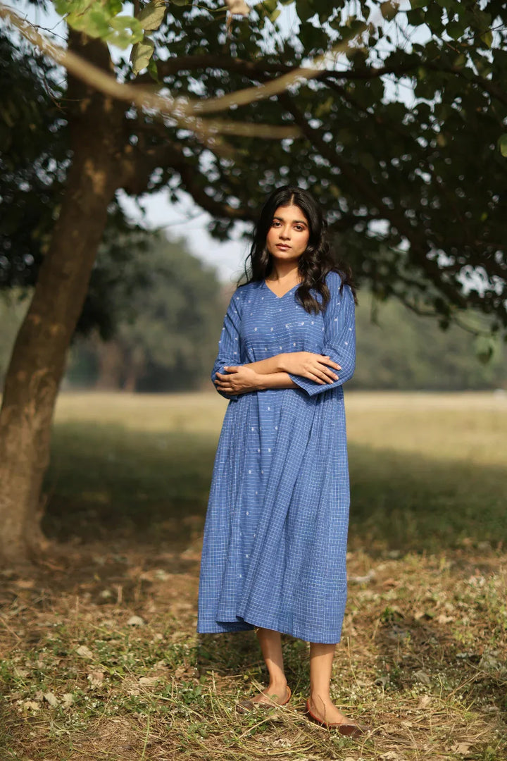 Ocean Jamdani Dress | SHOBITAM