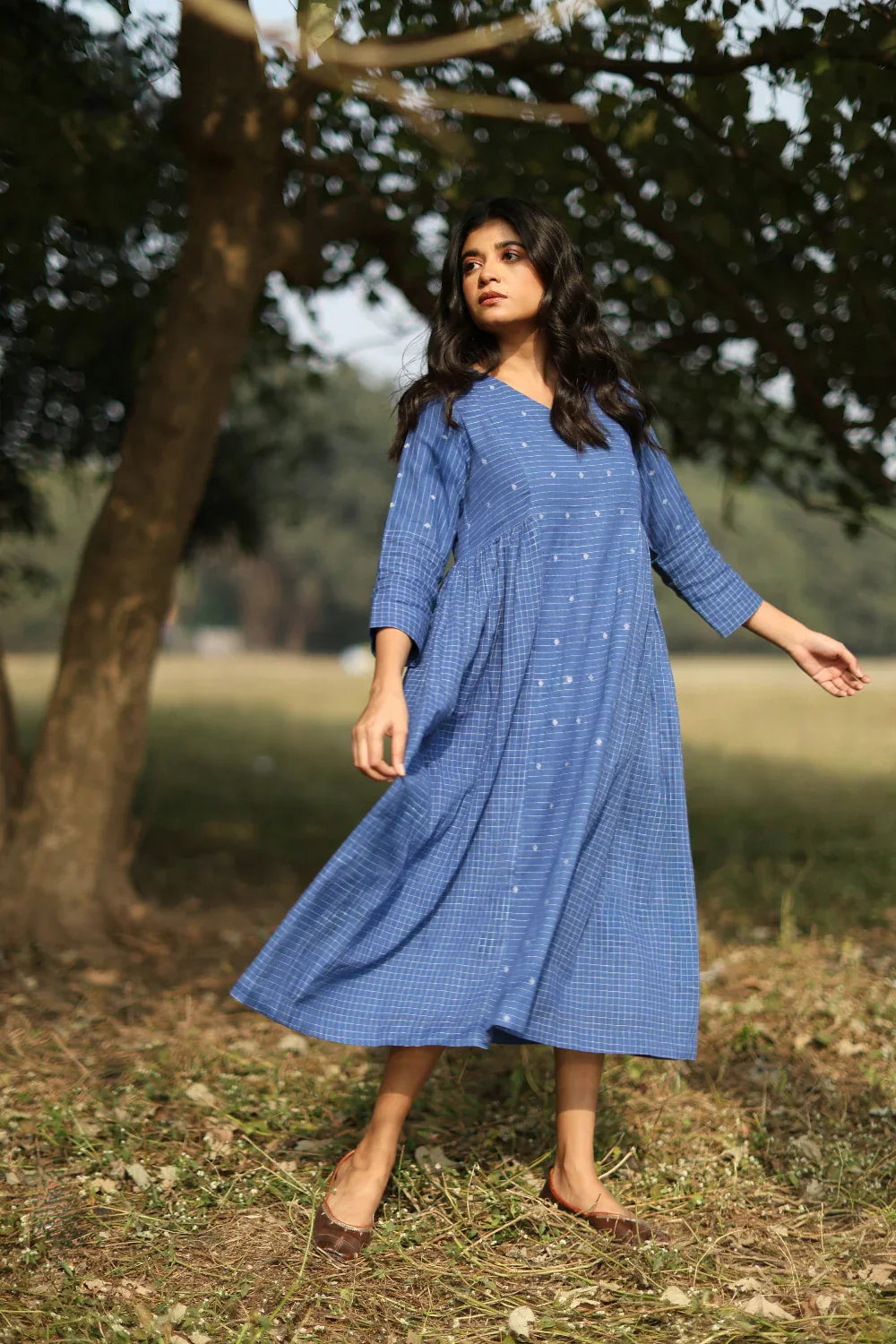 Ocean Jamdani Dress | SHOBITAM