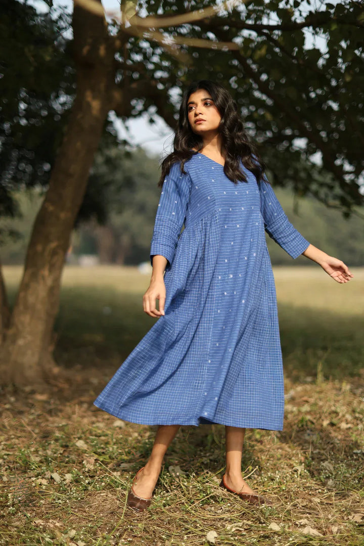 Ocean Jamdani Dress | SHOBITAM