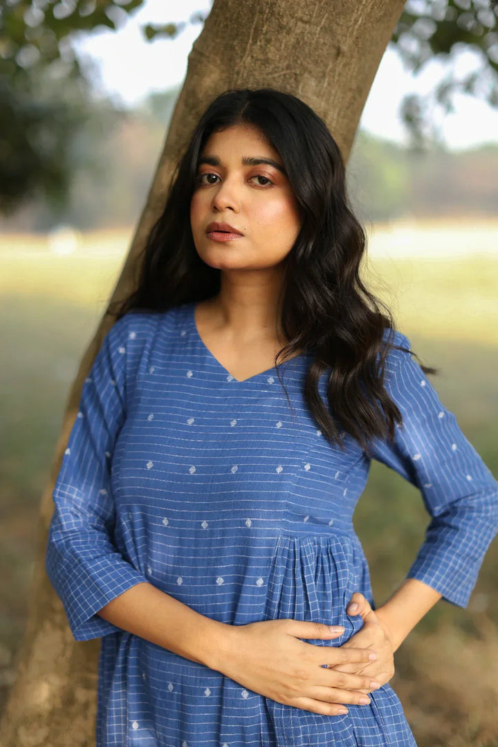 Ocean Jamdani Dress | SHOBITAM