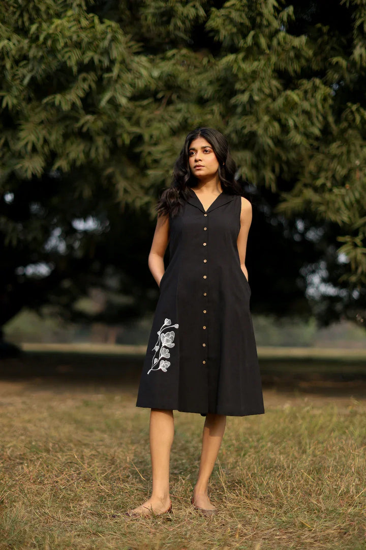 Elysia Black Cotton Dress | SHOBITAM