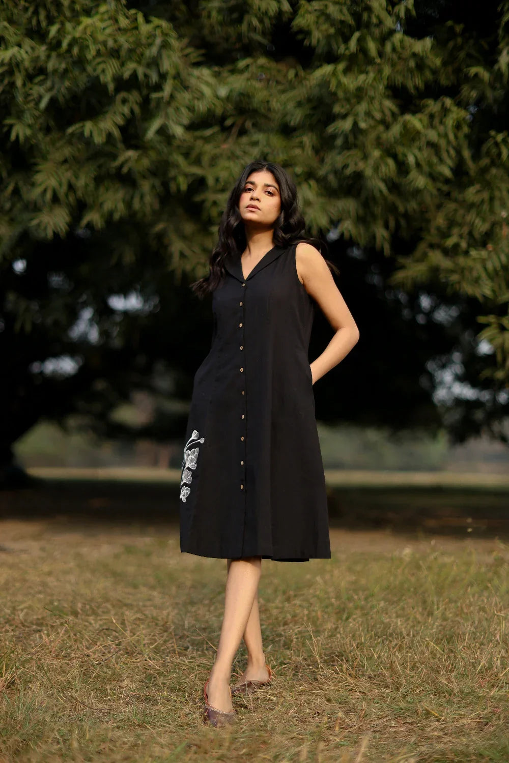 Elysia Black Cotton Dress | SHOBITAM
