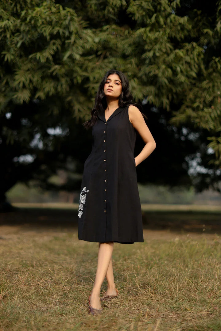 Elysia Black Cotton Dress | SHOBITAM
