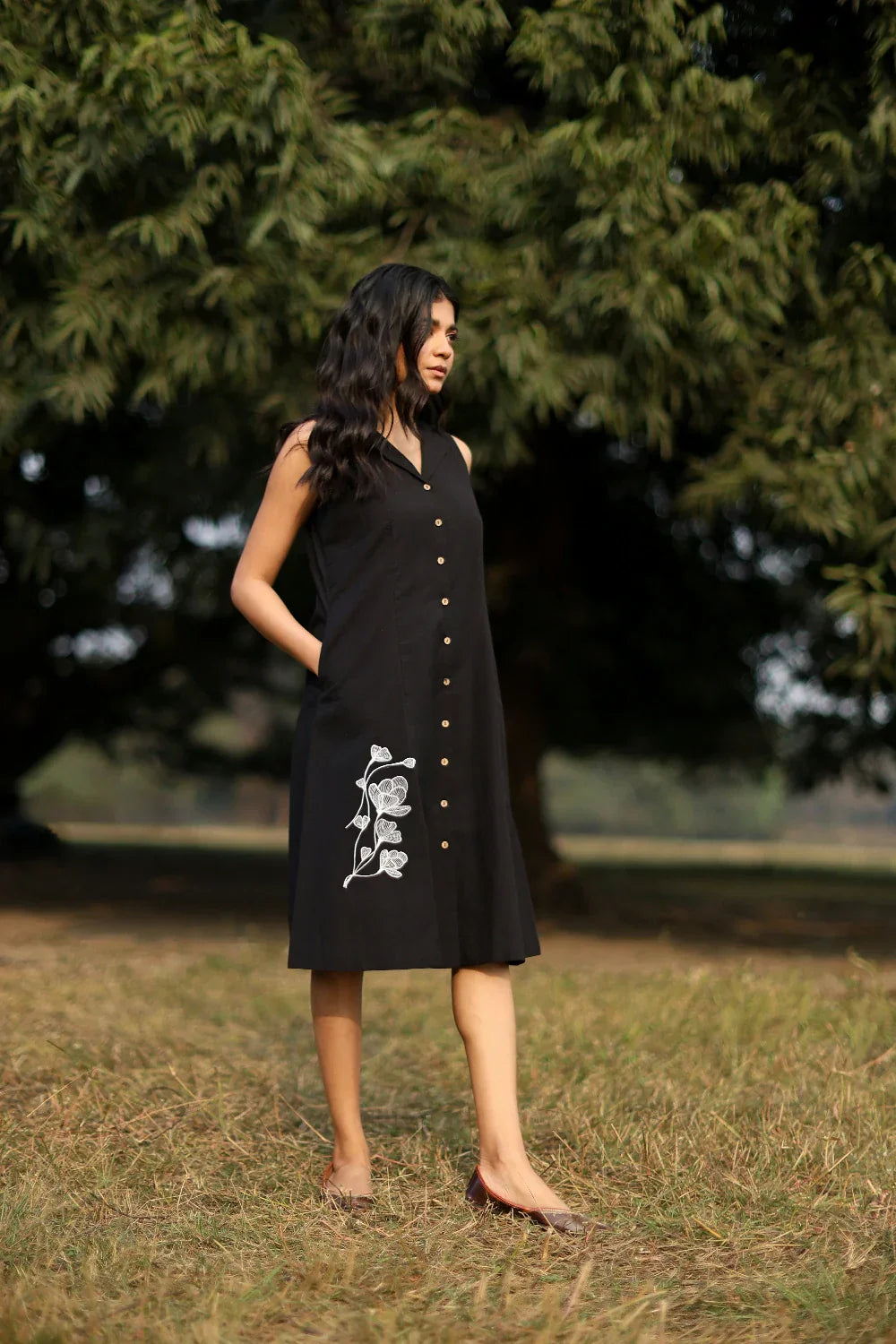 Elysia Black Cotton Dress | SHOBITAM
