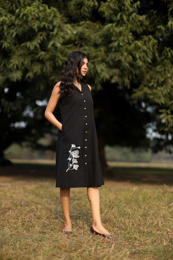 Elysia Black Cotton Dress | SHOBITAM
