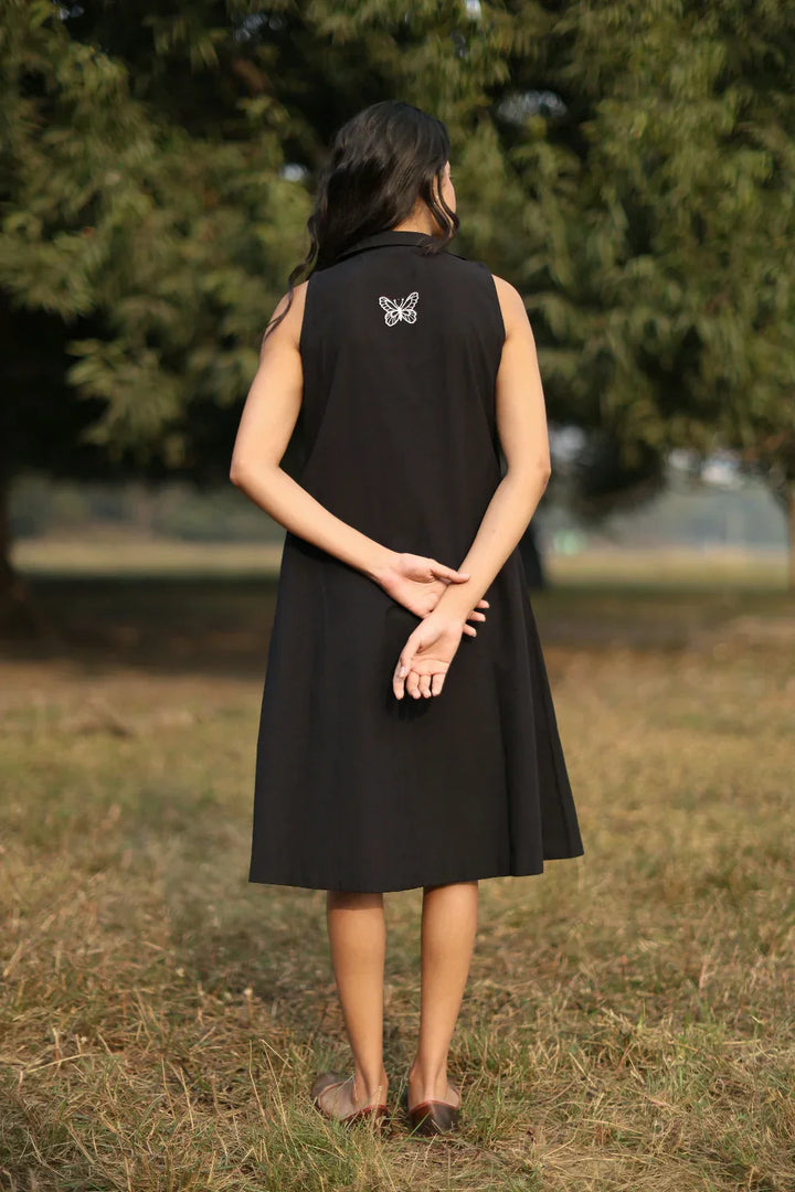 Elysia Black Cotton Dress | SHOBITAM