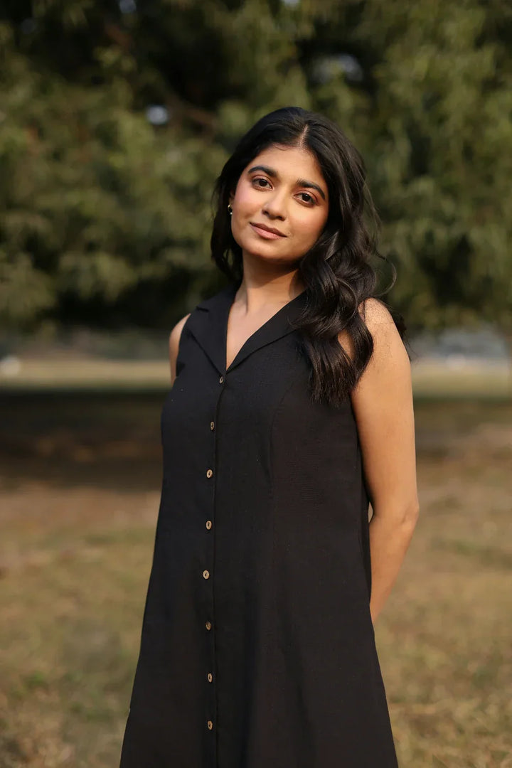 Elysia Black Cotton Dress | SHOBITAM