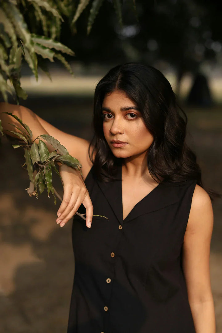 Elysia Black Cotton Dress | SHOBITAM
