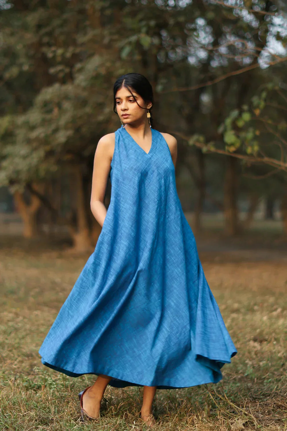 Aquina Blue Cotton Dress | SHOBITAM
