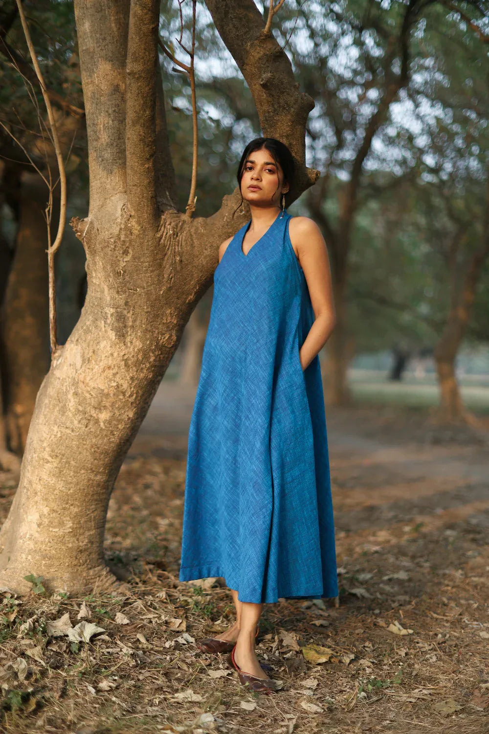 Aquina Blue Cotton Dress | SHOBITAM