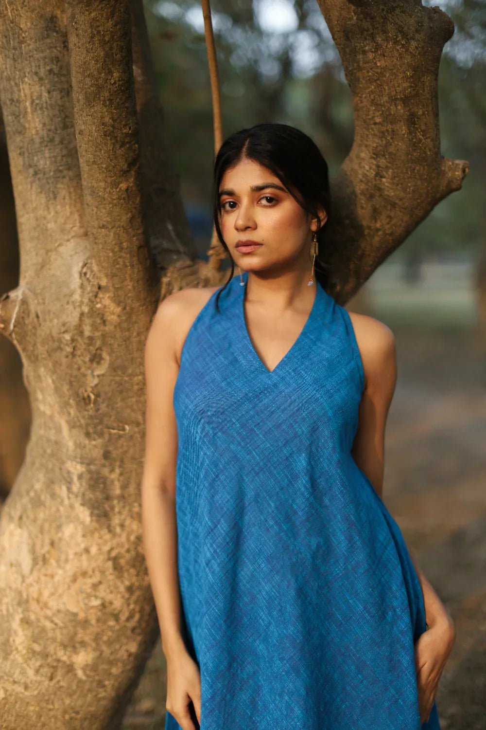 Aquina Blue Cotton Dress | SHOBITAM