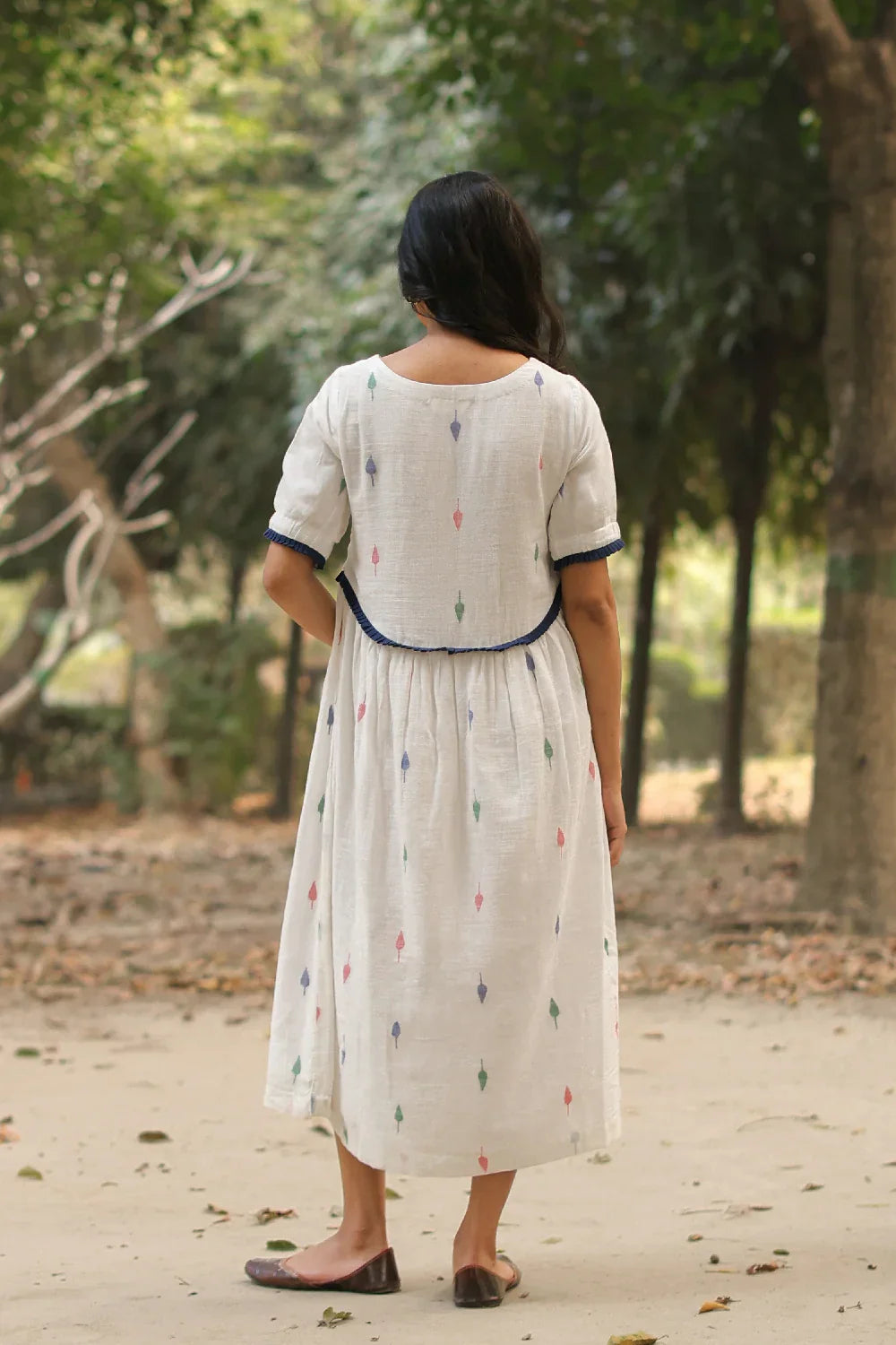 Pearl White Jamdani Cotton Dress | SHOBITAM