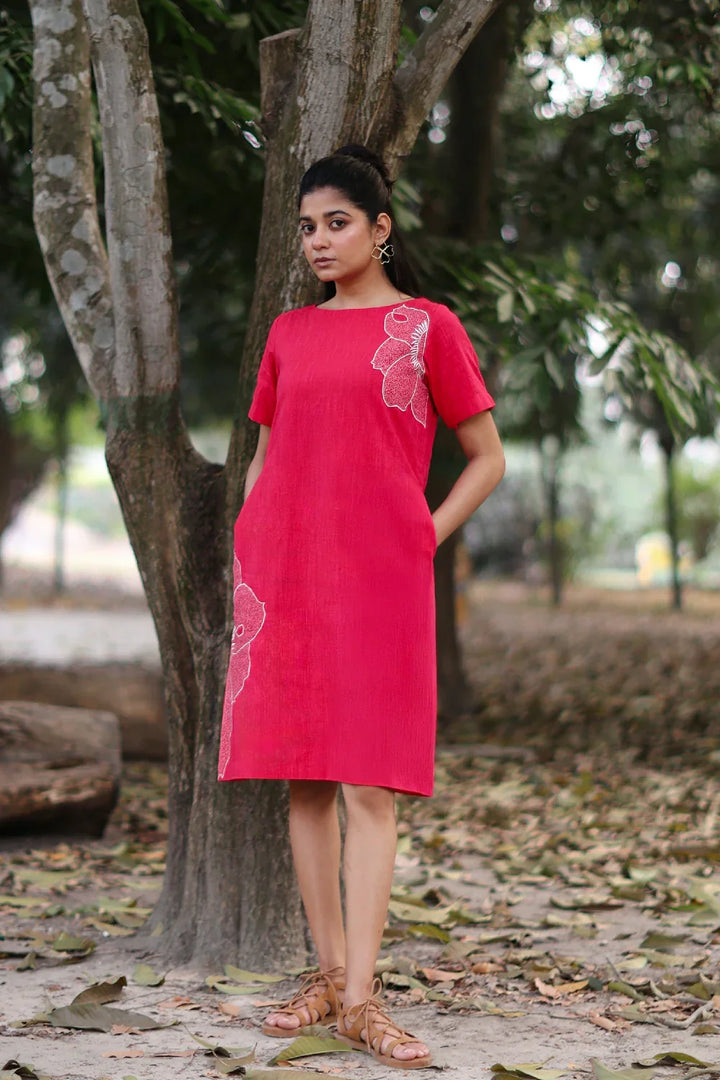 Blush Pink Cotton Dress | SHOBITAM