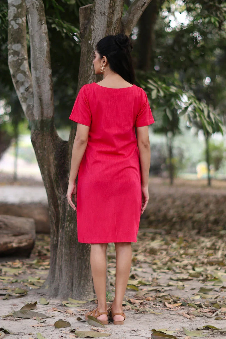 Blush Pink Cotton Dress | SHOBITAM