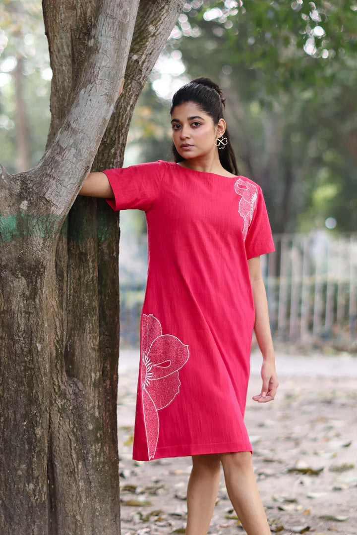 Blush Pink Cotton Dress | SHOBITAM