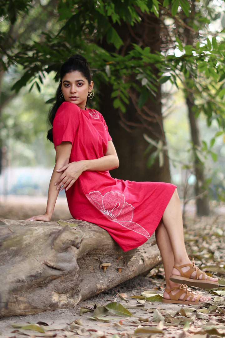 Blush Pink Cotton Dress | SHOBITAM