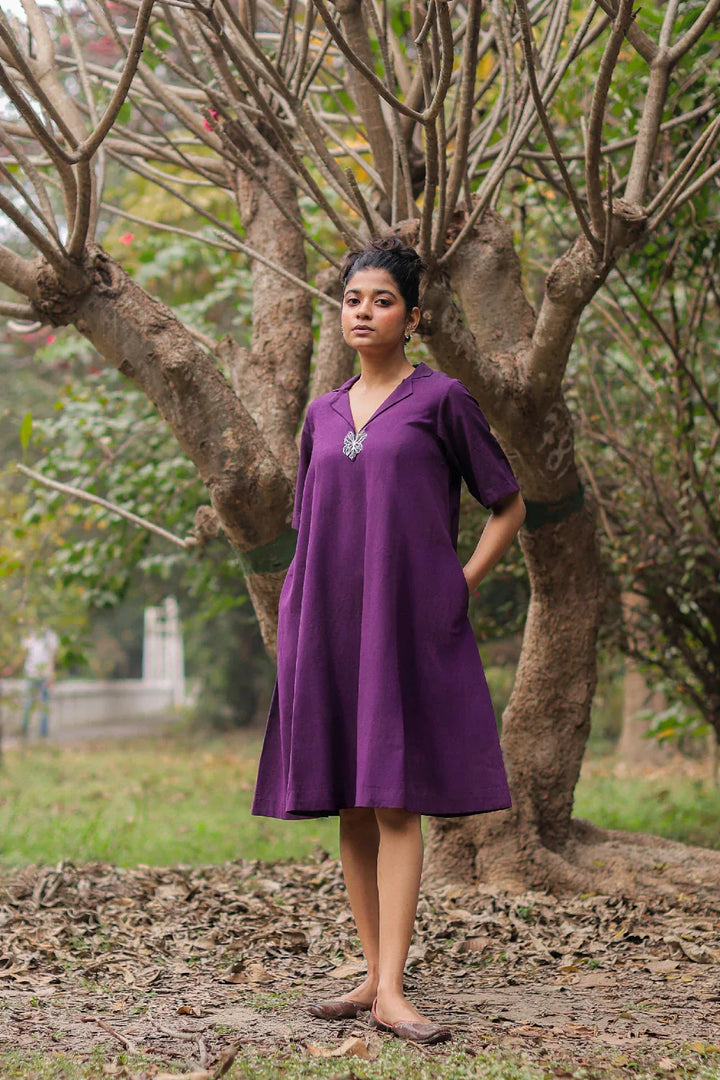 Plum Cotton Butterfly Dress | SHOBITAM