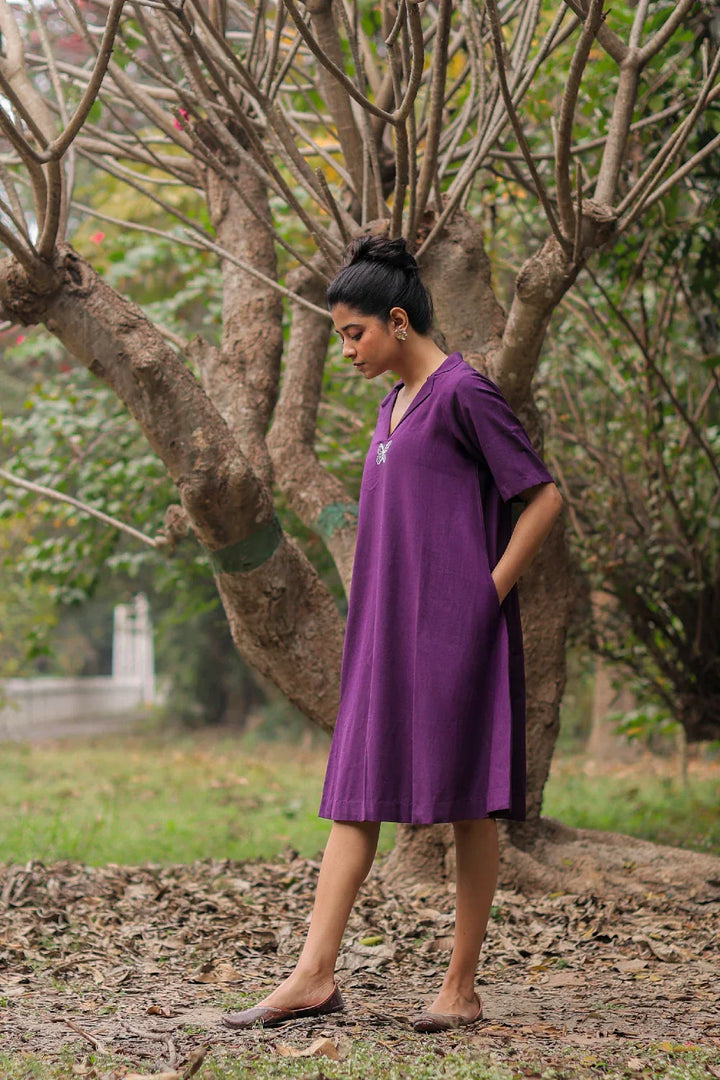 Plum Cotton Butterfly Dress | SHOBITAM