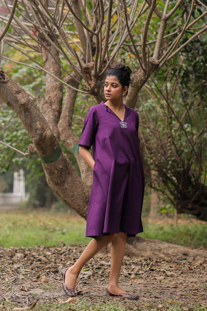 Plum Cotton Butterfly Dress | SHOBITAM