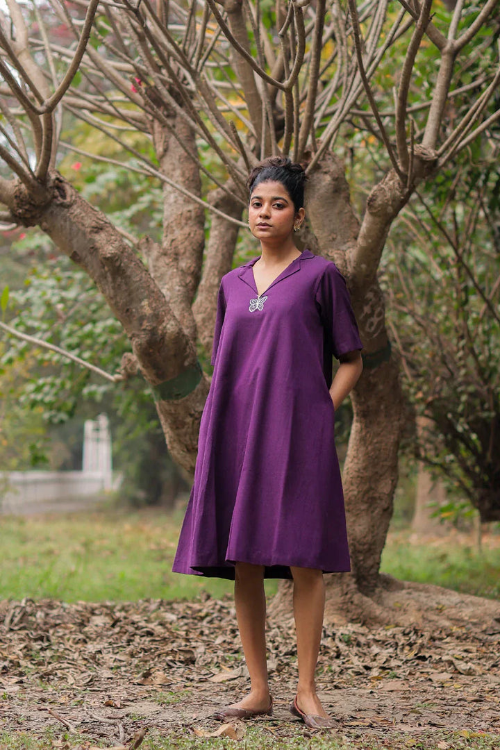 Plum Cotton Butterfly Dress | SHOBITAM