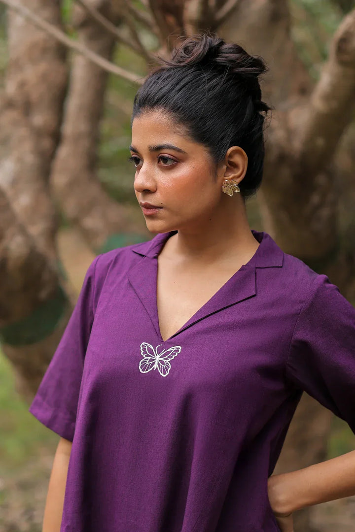 Plum Cotton Butterfly Dress | SHOBITAM