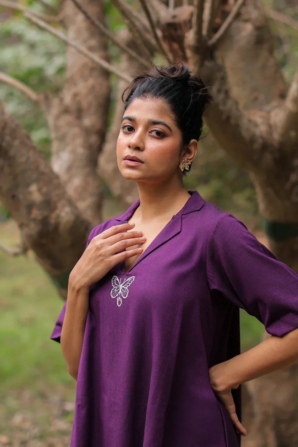 Plum Cotton Butterfly Dress | SHOBITAM