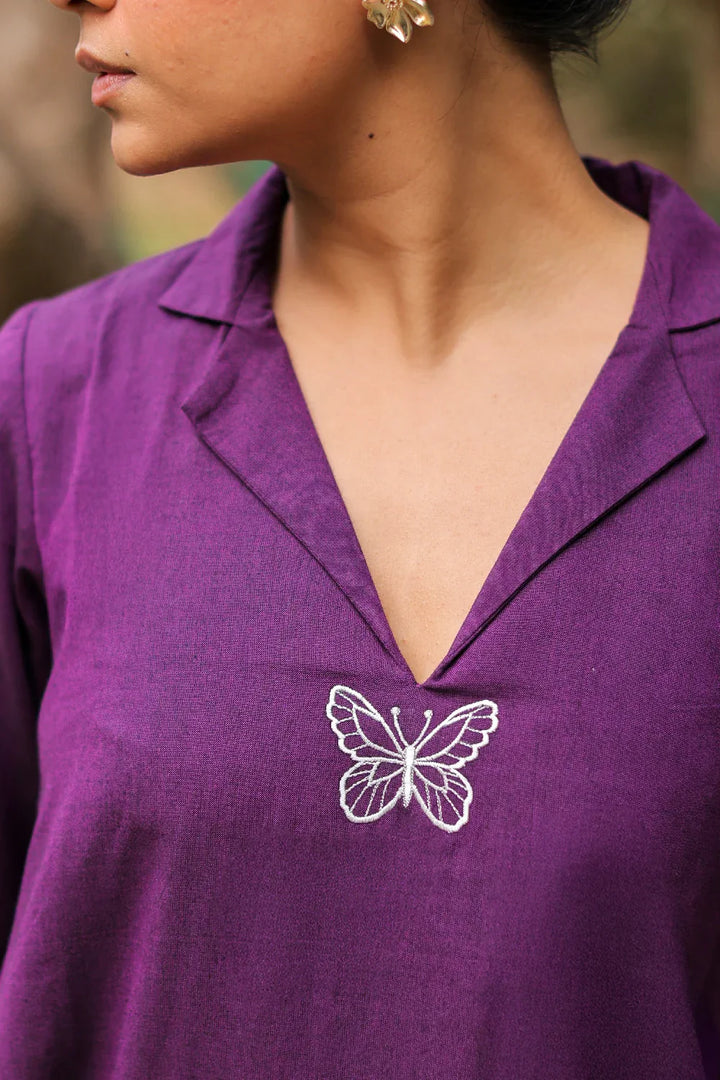 Plum Cotton Butterfly Dress | SHOBITAM
