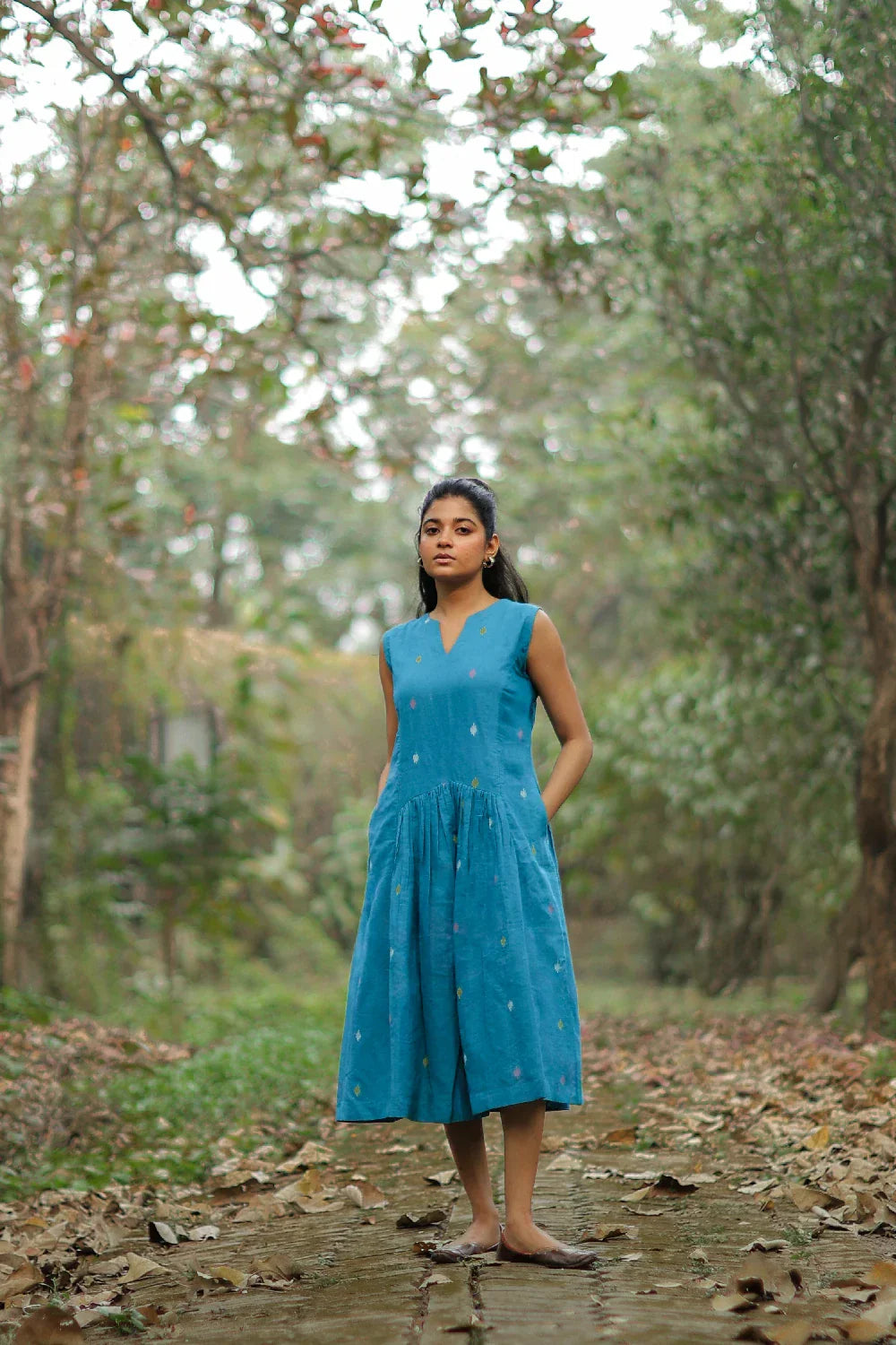 Fern Green Jamdani Dress | SHOBITAM