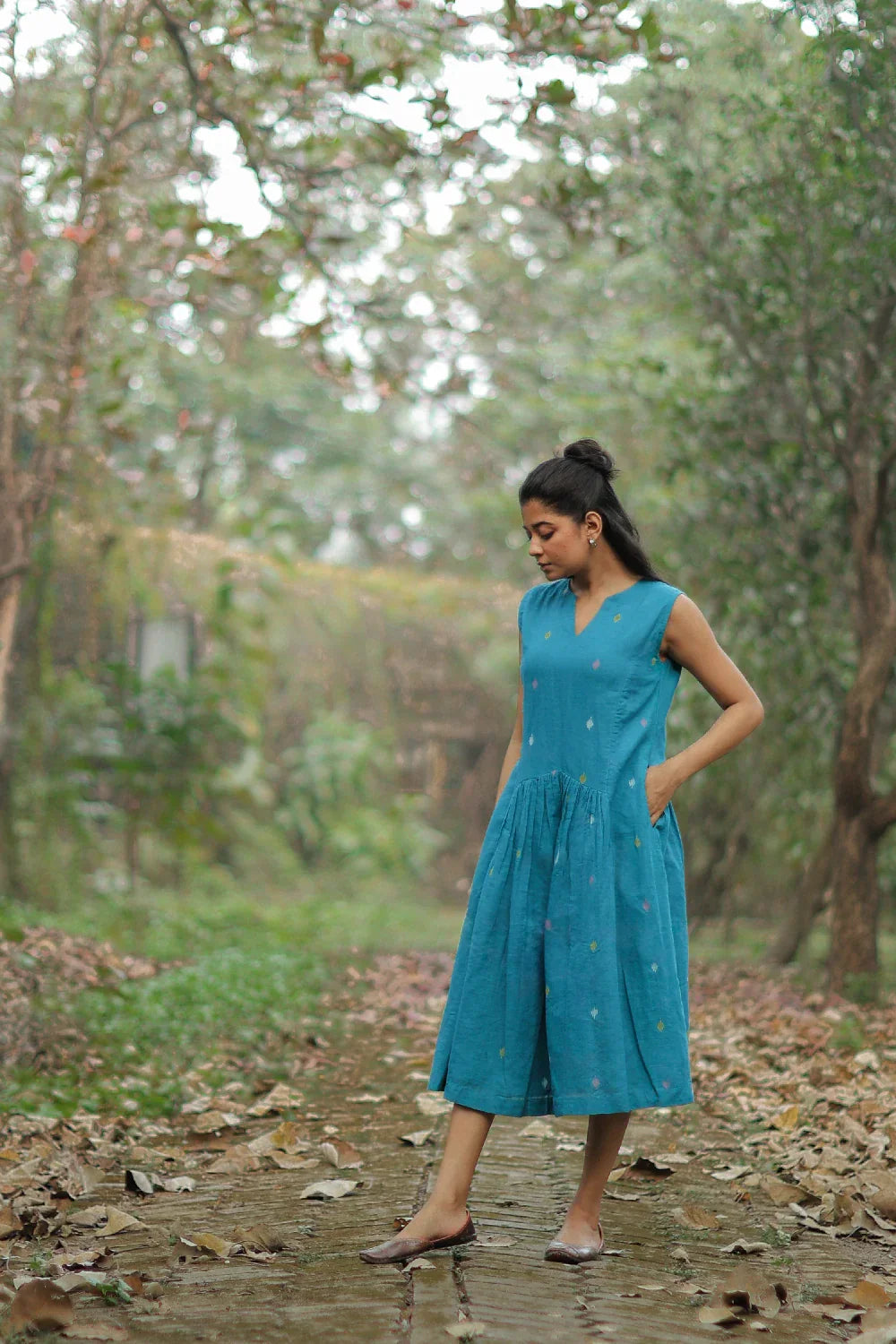 Fern Green Jamdani Dress | SHOBITAM