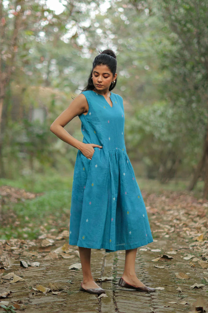 Fern Green Jamdani Dress | SHOBITAM