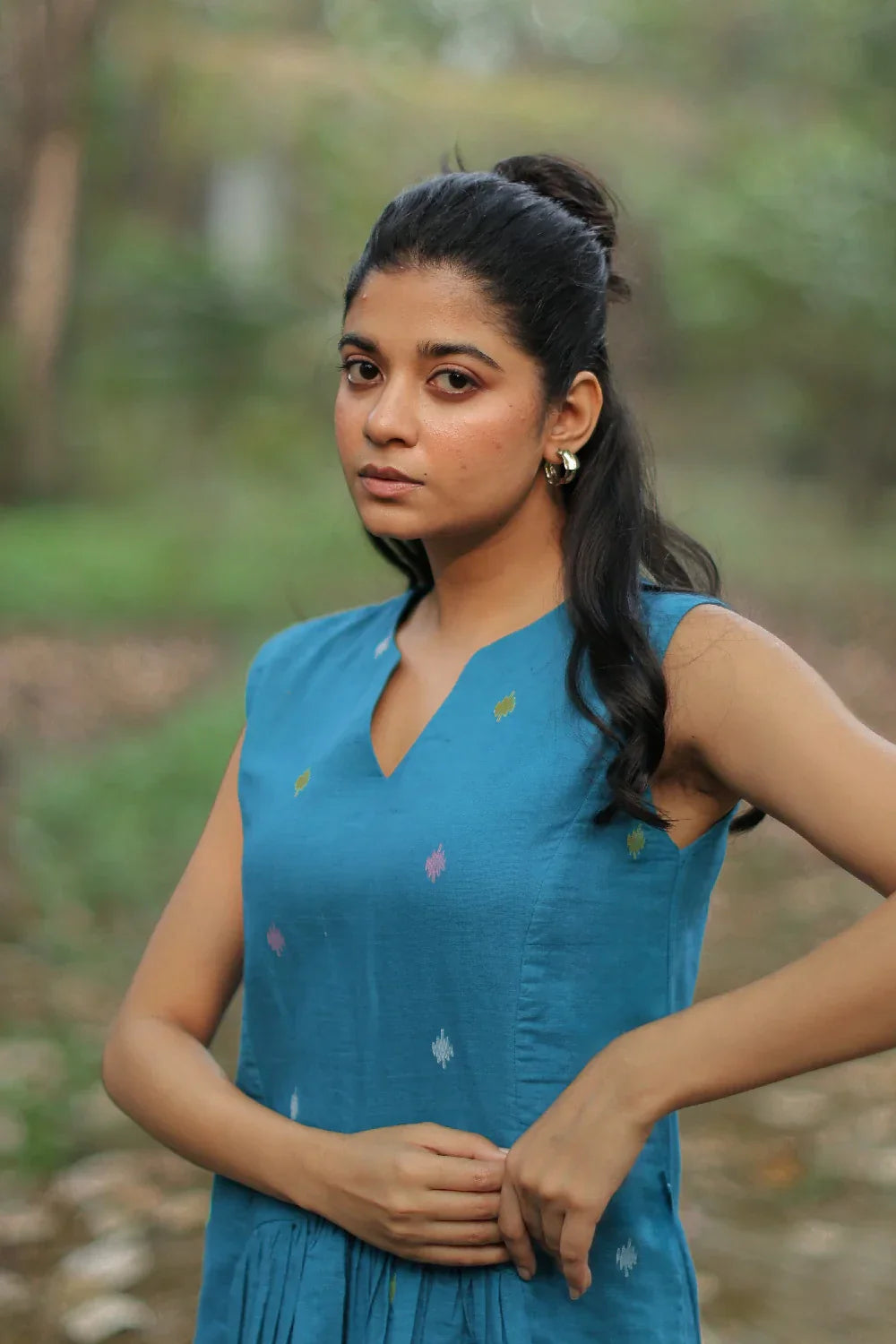 Fern Green Jamdani Dress | SHOBITAM