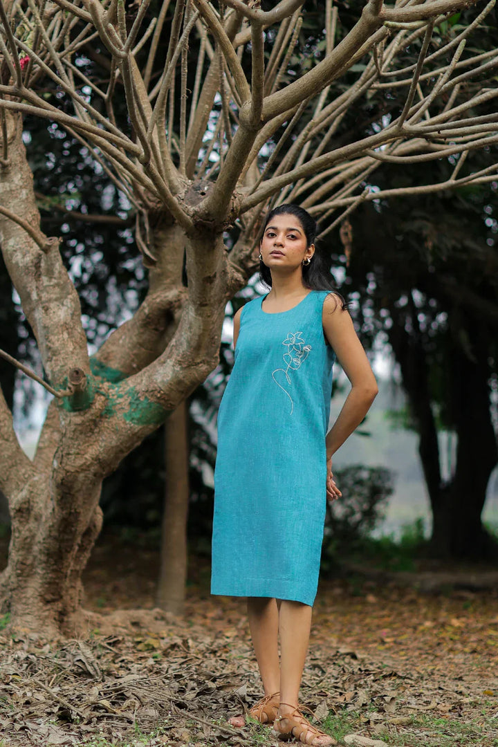 Turquoise Muse Cotton Dress | SHOBITAM