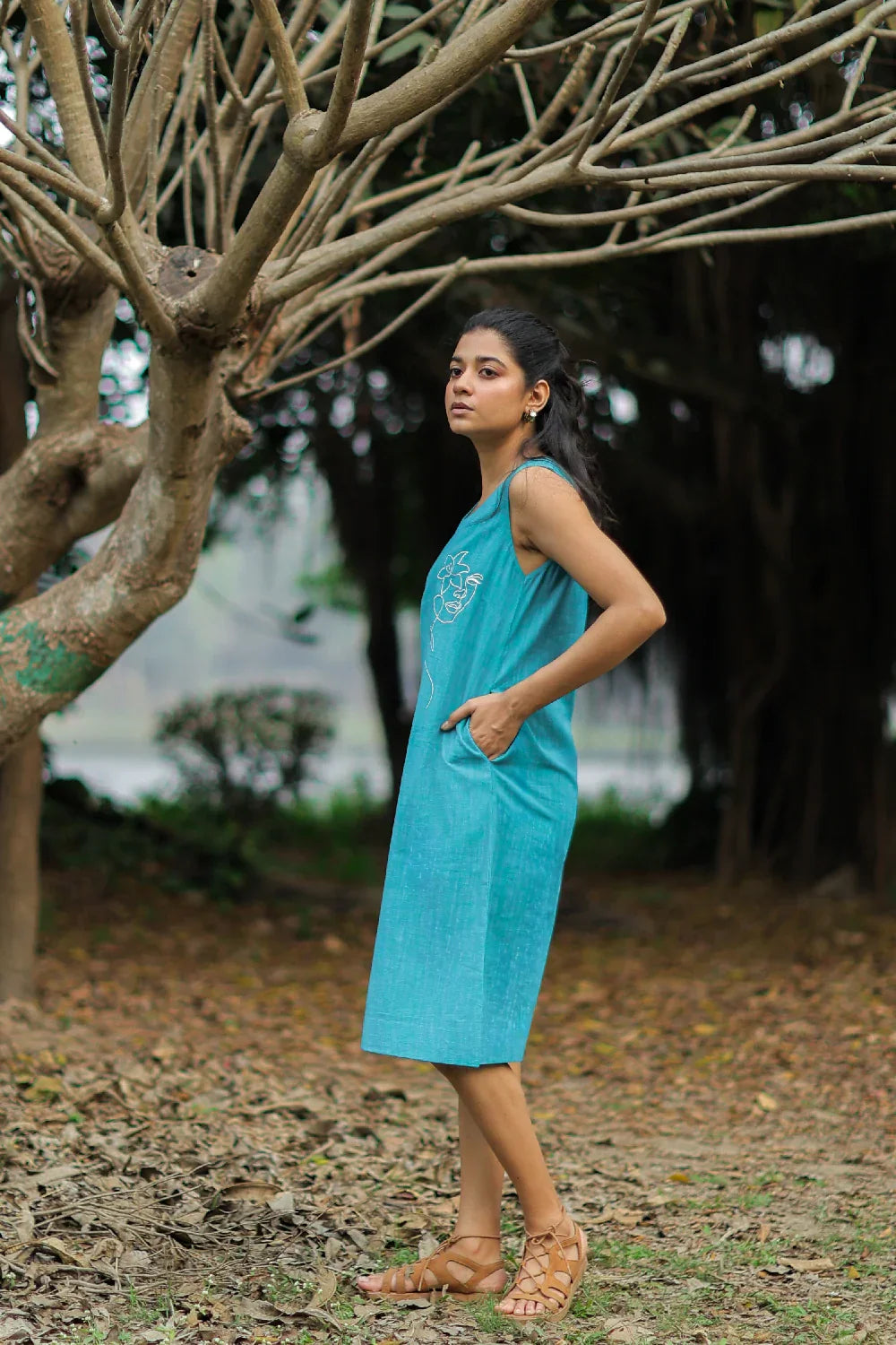 Turquoise Muse Cotton Dress | SHOBITAM
