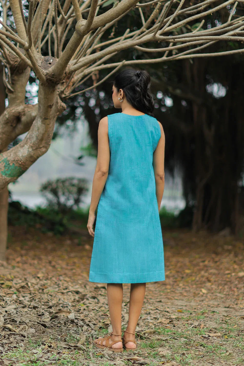 Turquoise Muse Cotton Dress | SHOBITAM