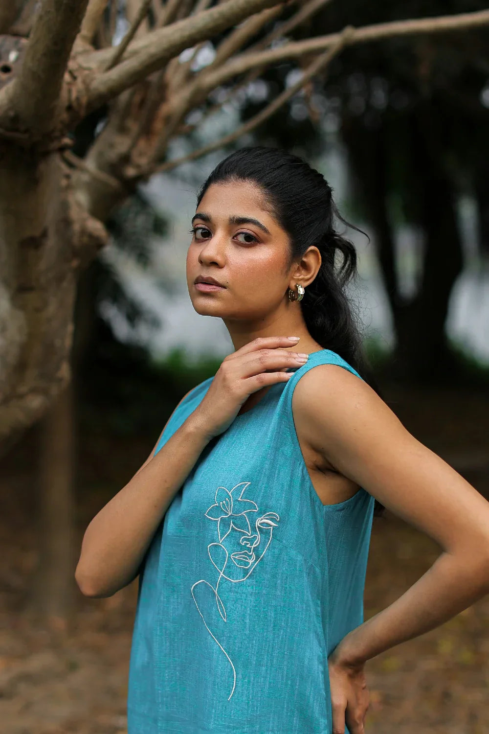 Turquoise Muse Cotton Dress | SHOBITAM