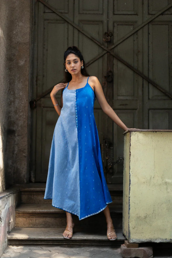 Blue Mirage South Cotton Dress | SHOBITAM