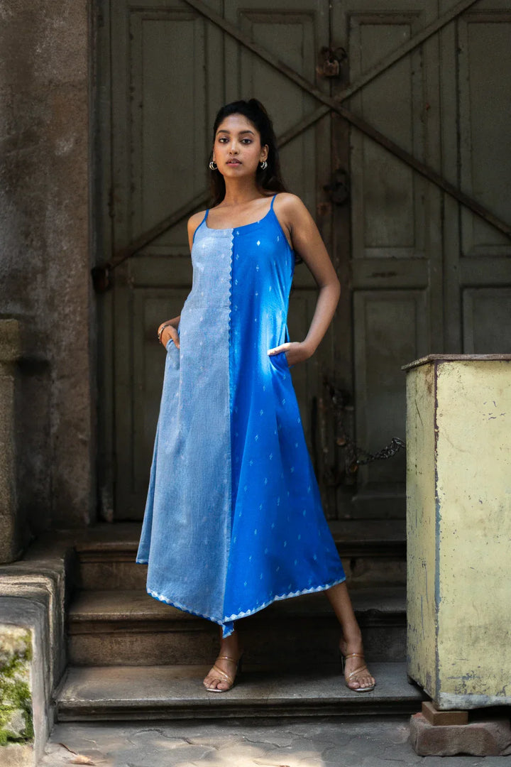 Blue Mirage South Cotton Dress | SHOBITAM