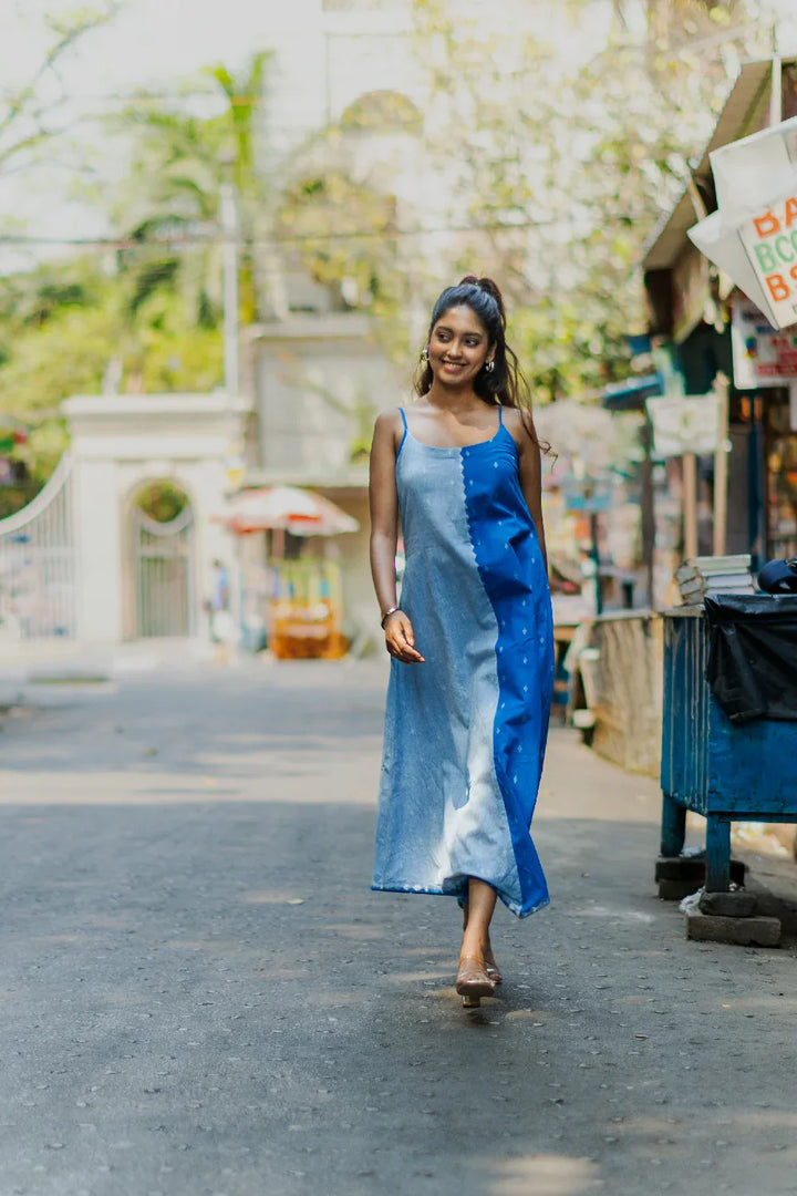 Blue Mirage South Cotton Dress | SHOBITAM