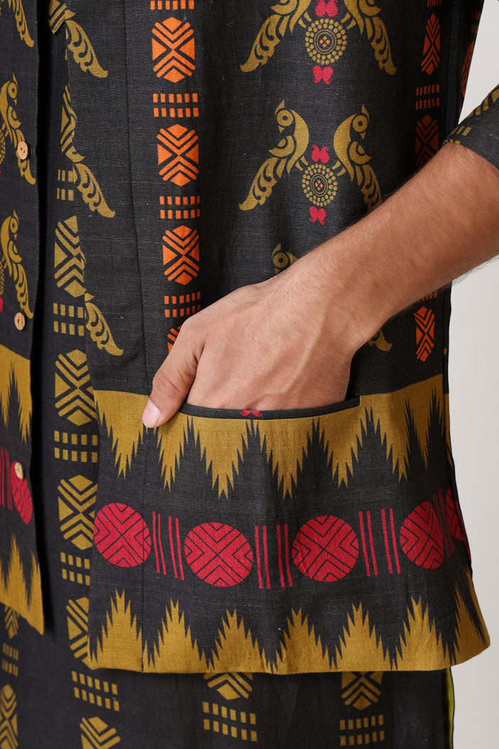 SANGHARASH BLACK MAYIL SET (kurta + pant + jacket) | SHOBITAM
