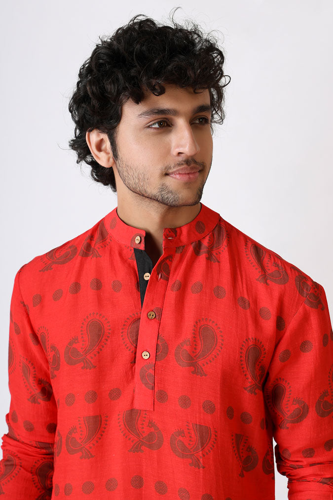 SANGHARSH BLACK-RED VESHTI + KURTA SET | SHOBITAM