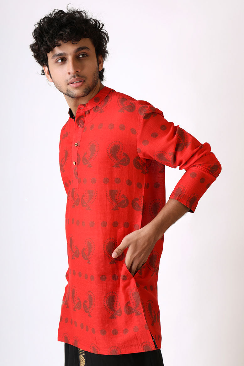 SANGHARSH BLACK-RED VESHTI + KURTA SET | SHOBITAM