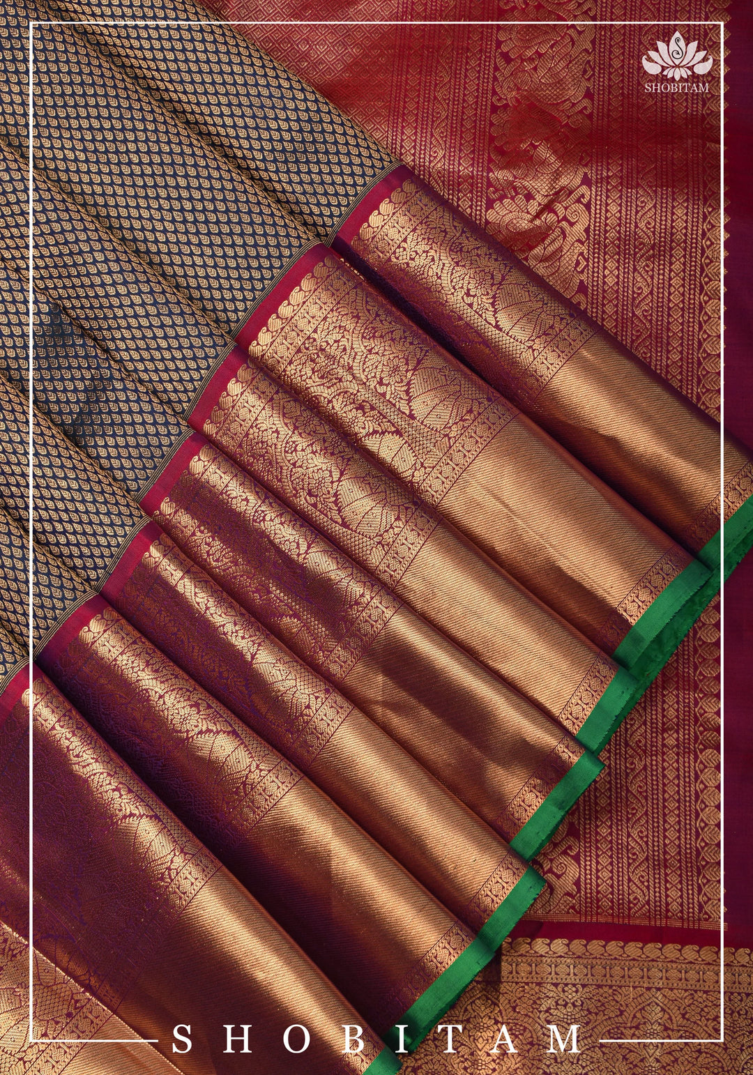 Exquisite Celebrity Special Brocade Gadwal Silk Saree in Prussian Blue gold with Wide Border | SILK MARK CERTIFIED