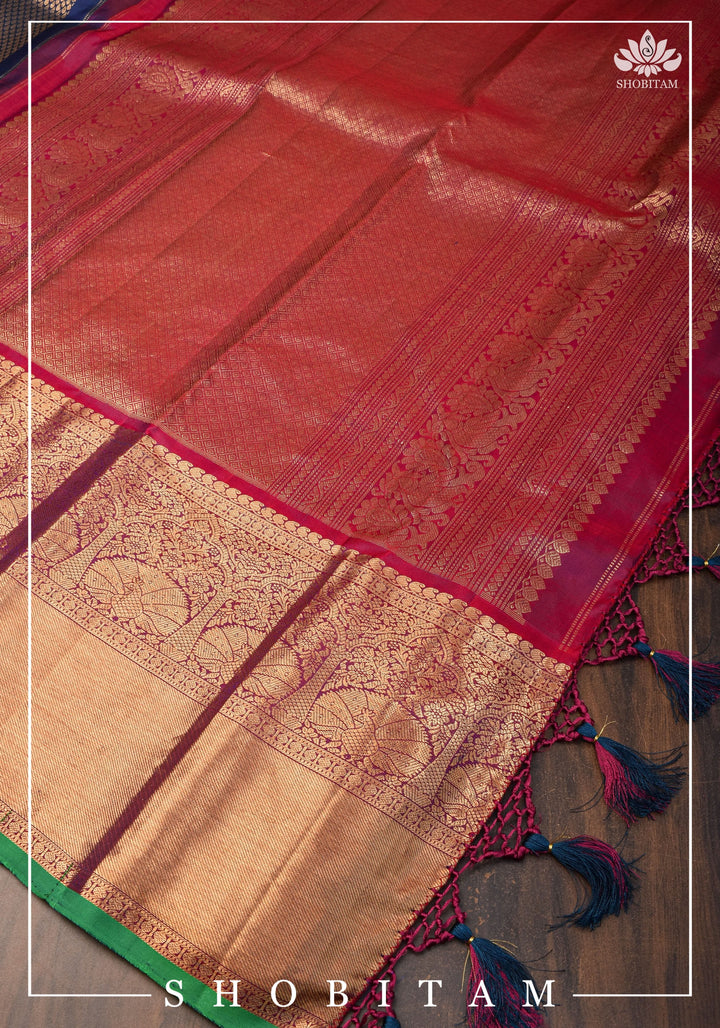 Exquisite Celebrity Special Brocade Gadwal Silk Saree in Prussian Blue gold with Wide Border | SILK MARK CERTIFIED