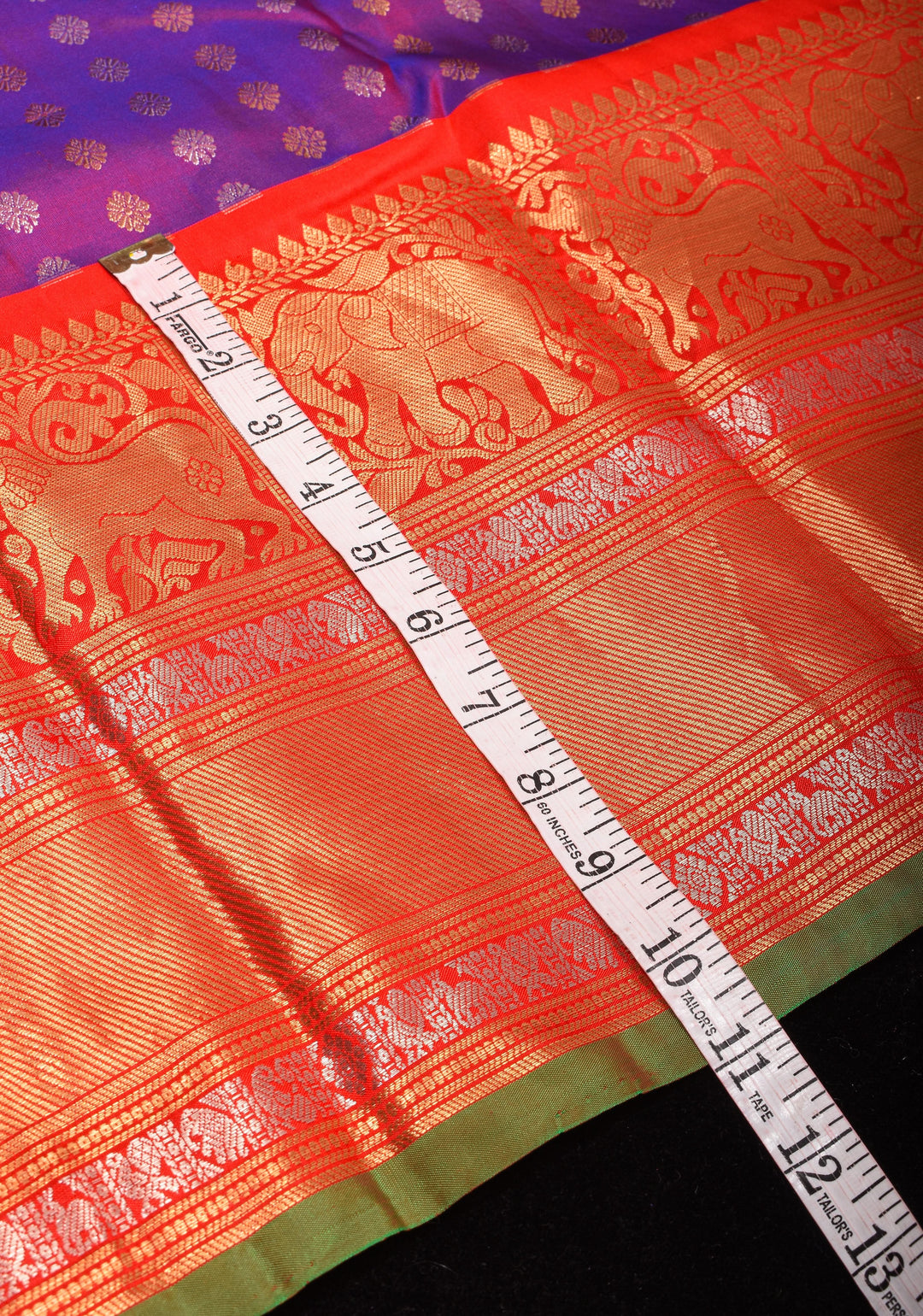 Purple dual tone Gadwal Silk Saree  with dense Zari Buttas and Wide red Border | SILK MARK CERTIFIED