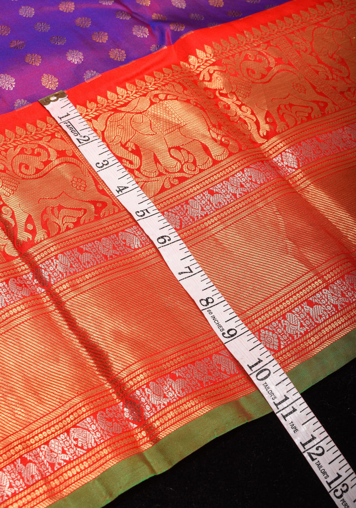 Purple dual tone Gadwal Silk Saree  with dense Zari Buttas and Wide red Border | SILK MARK CERTIFIED