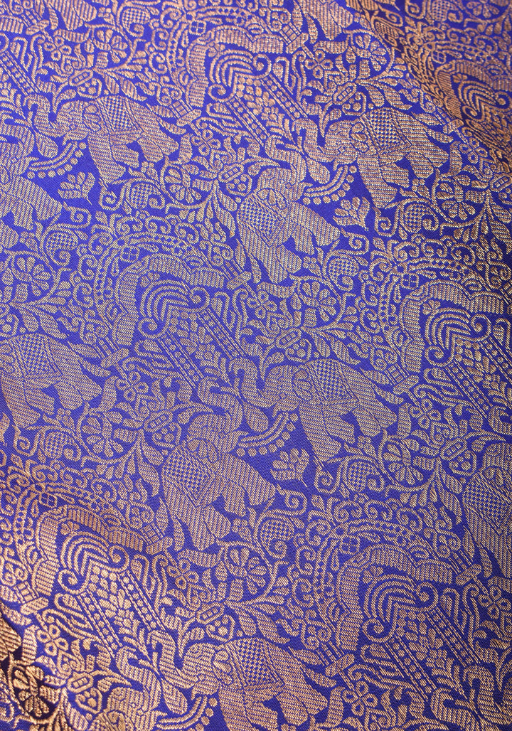 Exquisite Twin Elephant Brocade Gadwal Silk Saree in Blue with Meenakari Border and Grand Zari Pallu | SILK MARK CERTIFIED