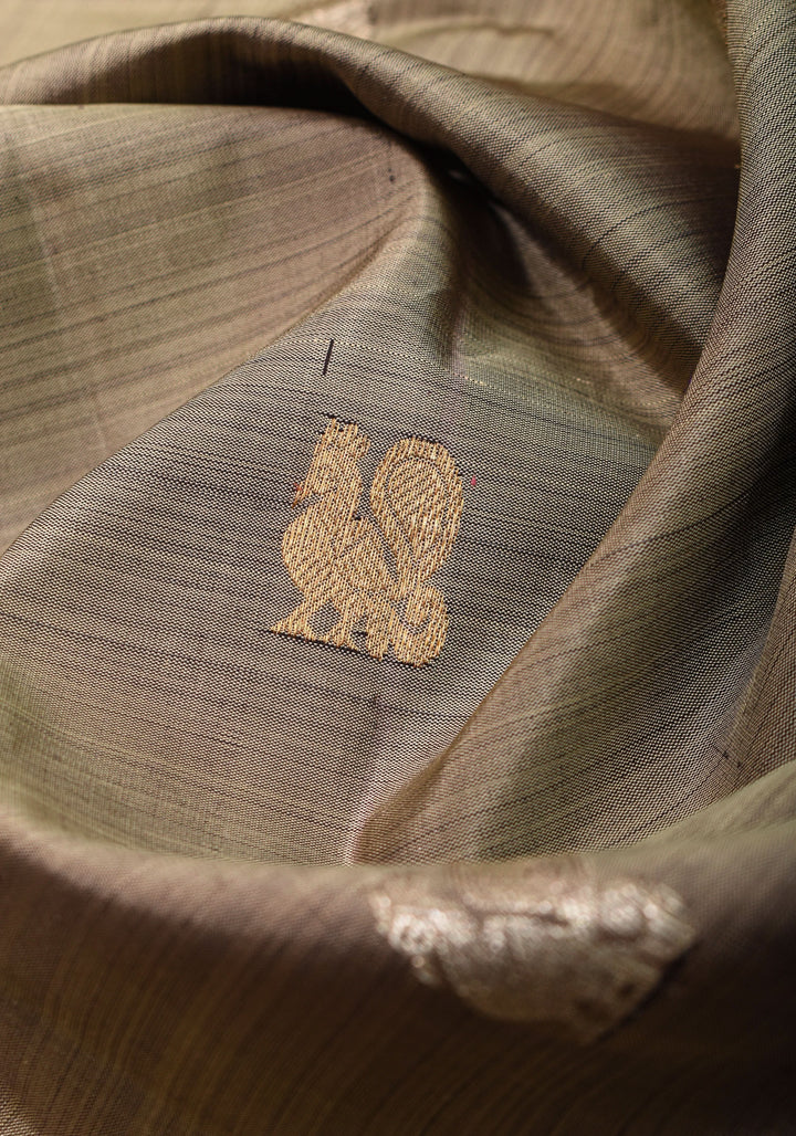 Exquisite Handwoven  Gadwal Pure Silk Saree in Gray and Purple with 11" wide zari Border | SILK MARK CERTIFIED
