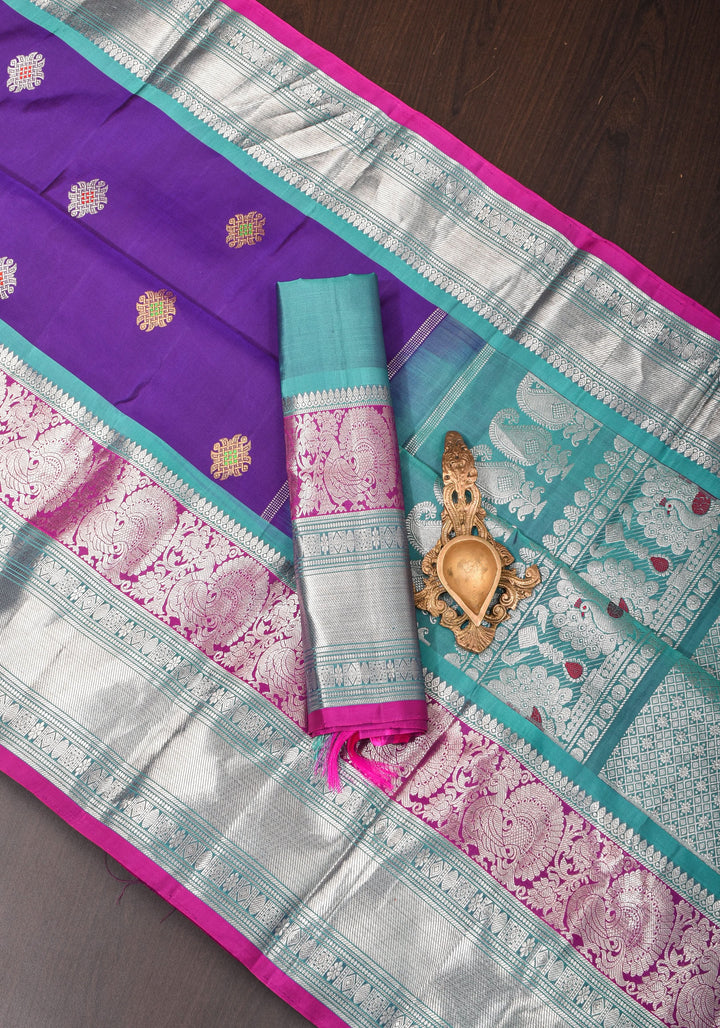 Muggu Design Meenakari Gadwal Silk Saree in Purple with Two Tone  Border | SILK MARK CERTIFIED